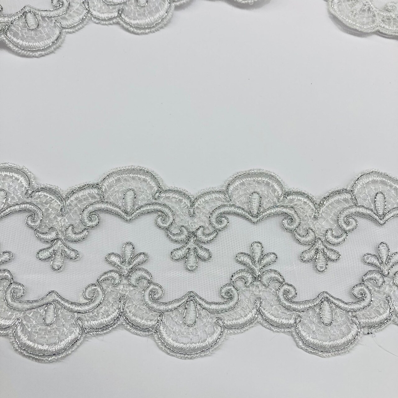 1 Yard Corded Double Sided Lace Trim 3" Wide Embroidered Polyester Net Mesh for Bridal & Special Occasion